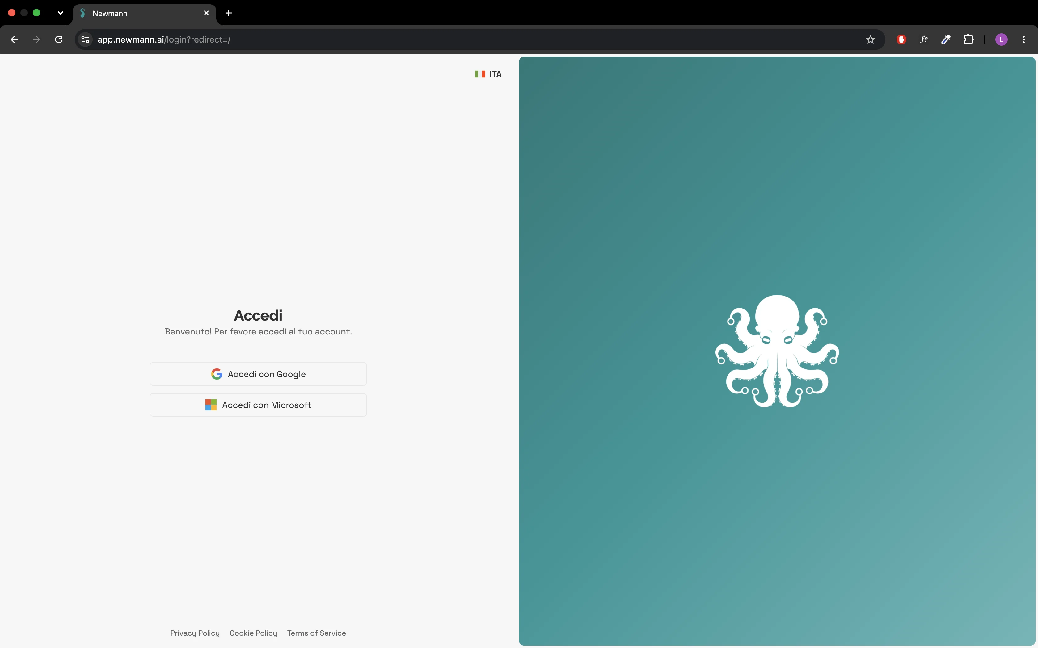 La pagina di accesso di Newmann, con login tramite Google o Microsoft