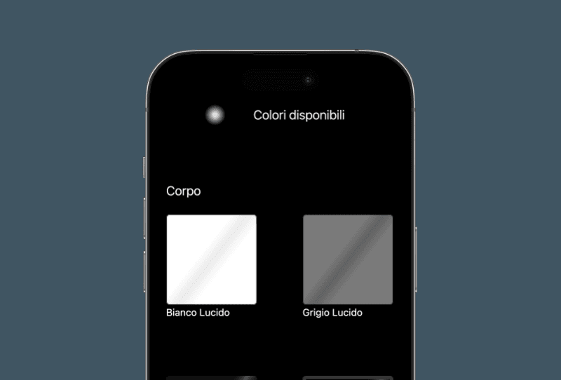 La sezione dei colori disponibili su mobile